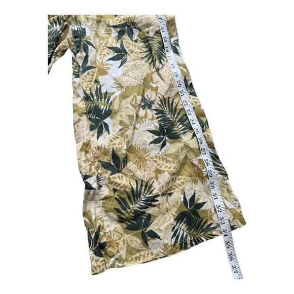 Tahari Women's 100% Linen Cropped Pull On Tan Palm Leaves Wide Leg Pants Small‎ - Picture 8 of 9